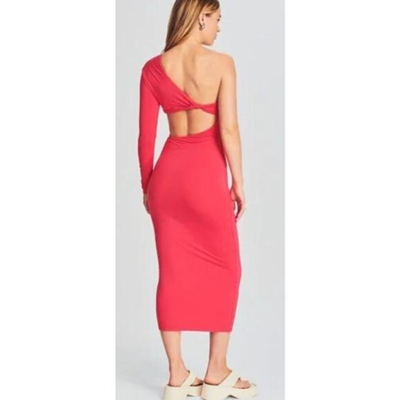 SER.O.YA Ivana One Sleeve Dress Midi Coral NWOT XS - Picture 3 of 8
